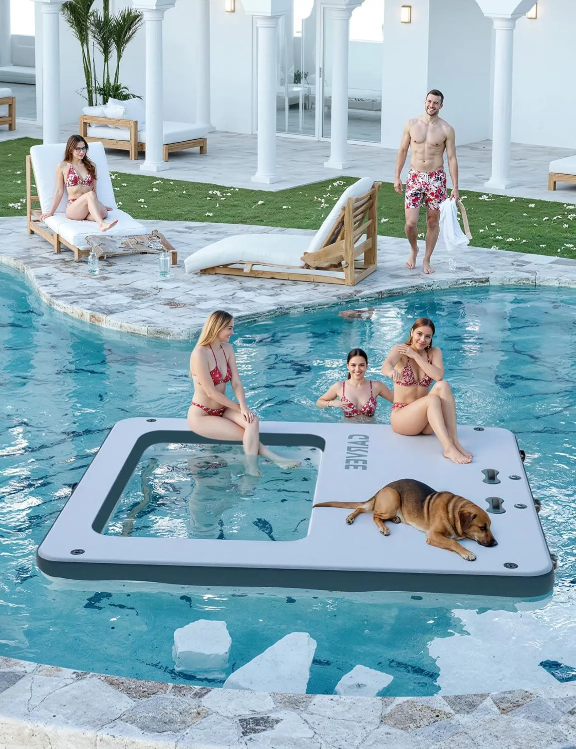 Large 10x10FT Inflatable Floating Dock - Inflatable Water Hammock W (4x7FT) Water Floating Island Raft for Lake Boat Pool Ocean - Includes Ladder & Carry Bag