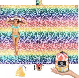Lightweight Beach Blanket - Oversized 107" x 77" - Waterproof Sandproof - Double Anchored for Fun Leisure Beach Blanket - with Stake and Pouch - Durable Sand Beach Mat