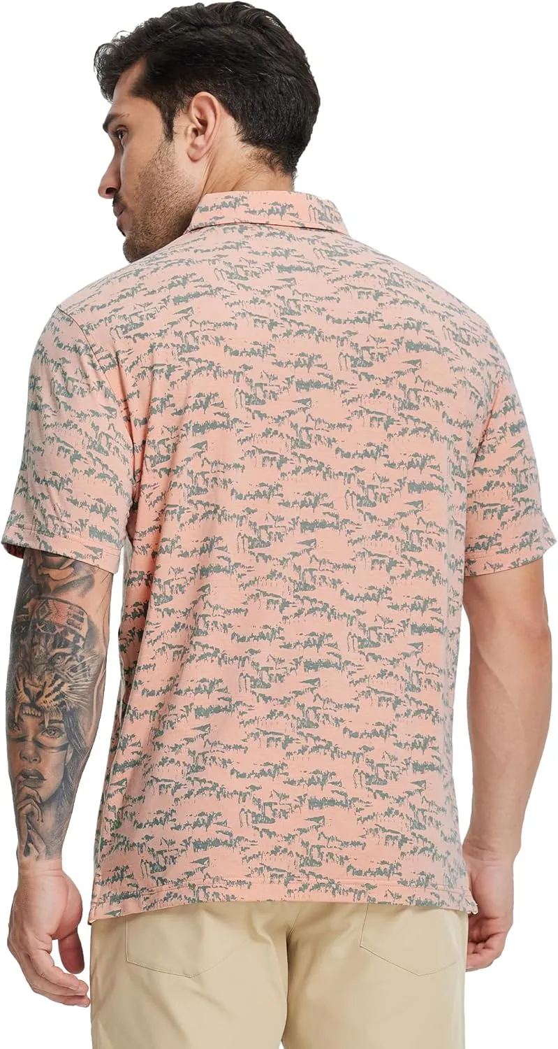 M MAELREG Golf Shirts for Men Print Performance Moisture Wicking Dry Fit Heather Stripe Collared Mens Polo Shirt Short Sleeve