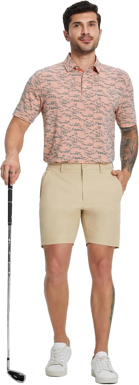 M MAELREG Golf Shirts for Men Print Performance Moisture Wicking Dry Fit Heather Stripe Collared Mens Polo Shirt Short Sleeve