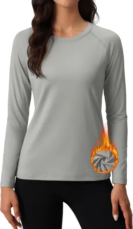 MAGCOMSEN Women's Thermal Shirts Fleece Lined Undershirt Long Sleeve Tops Warm Workout Winter Base Layer
