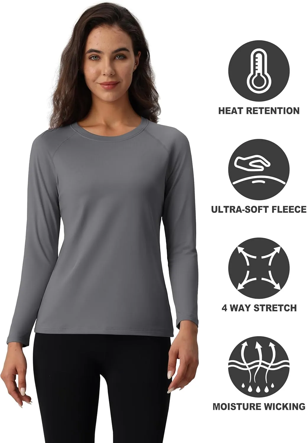 MAGCOMSEN Women's Thermal Shirts Fleece Lined Undershirt Long Sleeve Tops Warm Workout Winter Base Layer