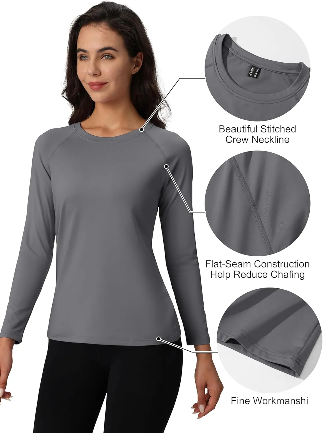 MAGCOMSEN Women's Thermal Shirts Fleece Lined Undershirt Long Sleeve Tops Warm Workout Winter Base Layer