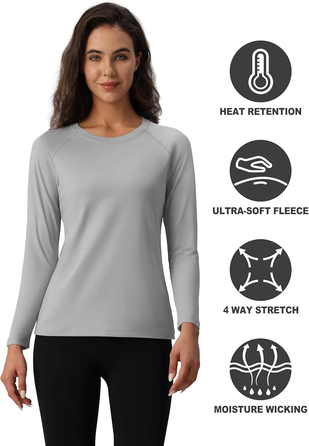 MAGCOMSEN Women's Thermal Shirts Fleece Lined Undershirt Long Sleeve Tops Warm Workout Winter Base Layer