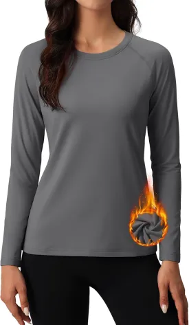 MAGCOMSEN Women's Thermal Shirts Fleece Lined Undershirt Long Sleeve Tops Warm Workout Winter Base Layer