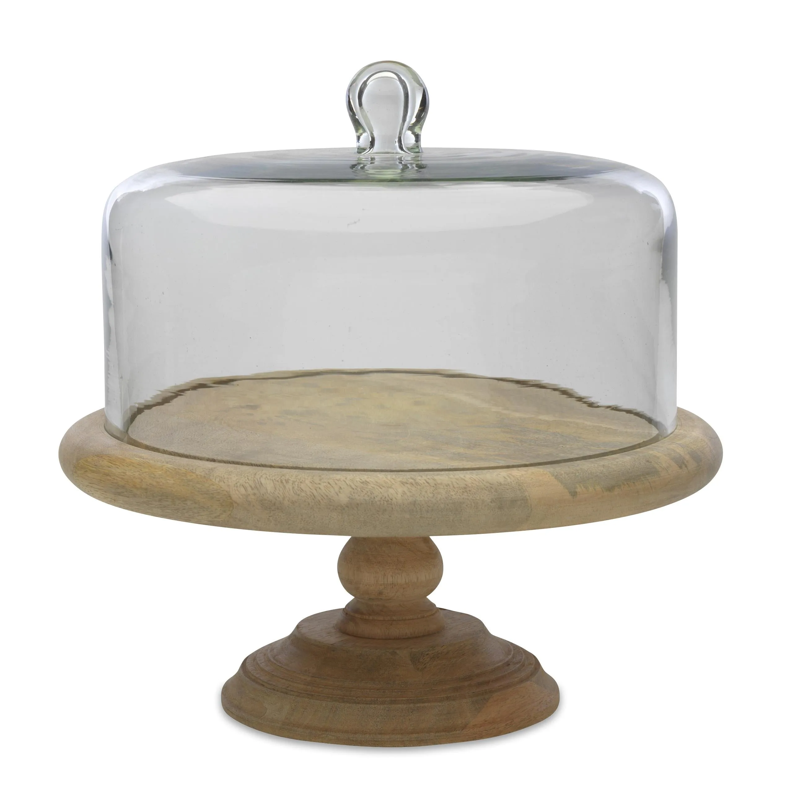 Mango Wood Cake Stand with Recycled Glass Dome