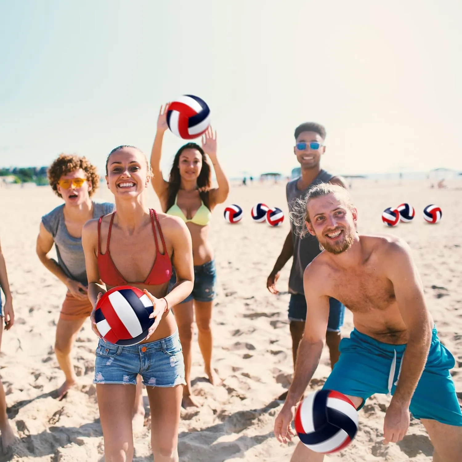 Meooeck 12 Pcs Volleyballs Official Size 5 Volley Balls Bulk Practice Volleyballs Indoor Outdoor Soft Recreational Volley Ball with Pump for Beginner Teen for Gym Training Beach Pool