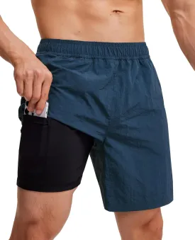 Milin Naco Mens Swim Trunks 7" 2 in 1 Compression Liner Quick Dry 4 Pockets Beach Shorts Swimwear for Men Bathing Suit
