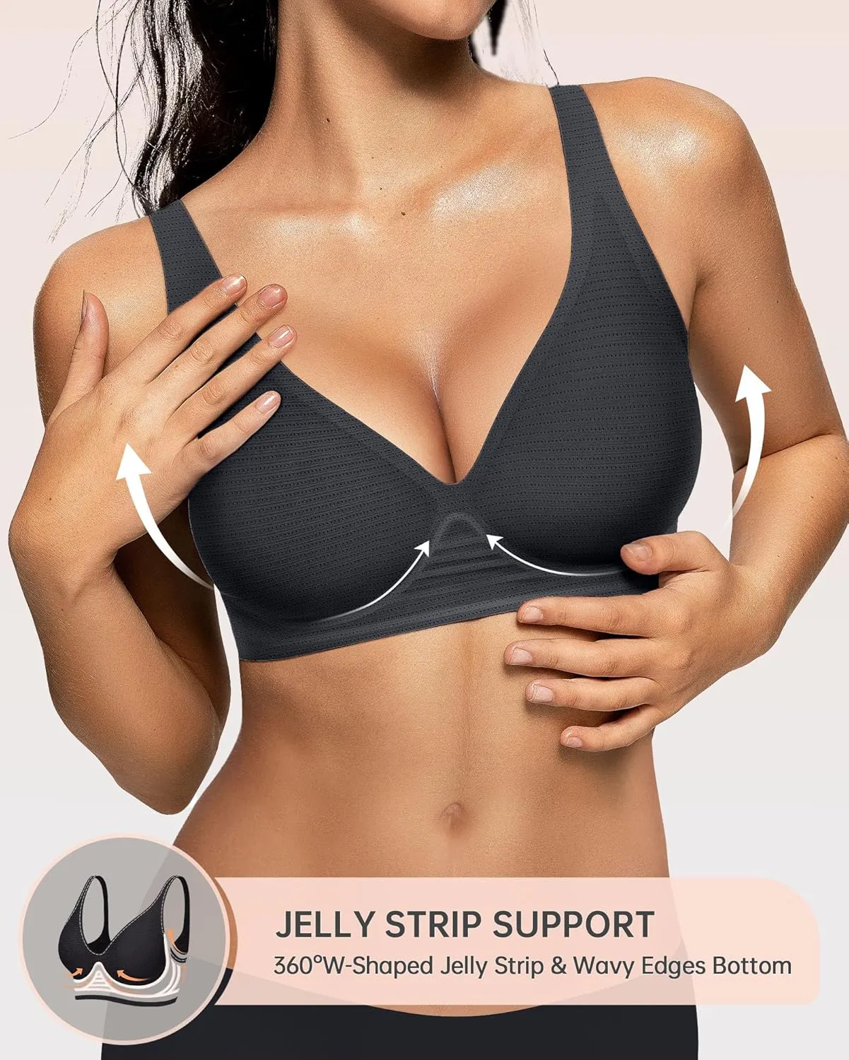 OEAK Womens Deep V Bras Wireless Comfortable Bra Supportive No Underwire Bras Tshirt Push Up Bralettes Plunge Seamless Bra