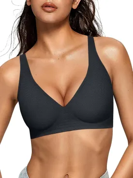 OEAK Womens Deep V Bras Wireless Comfortable Bra Supportive No Underwire Bras Tshirt Push Up Bralettes Plunge Seamless Bra