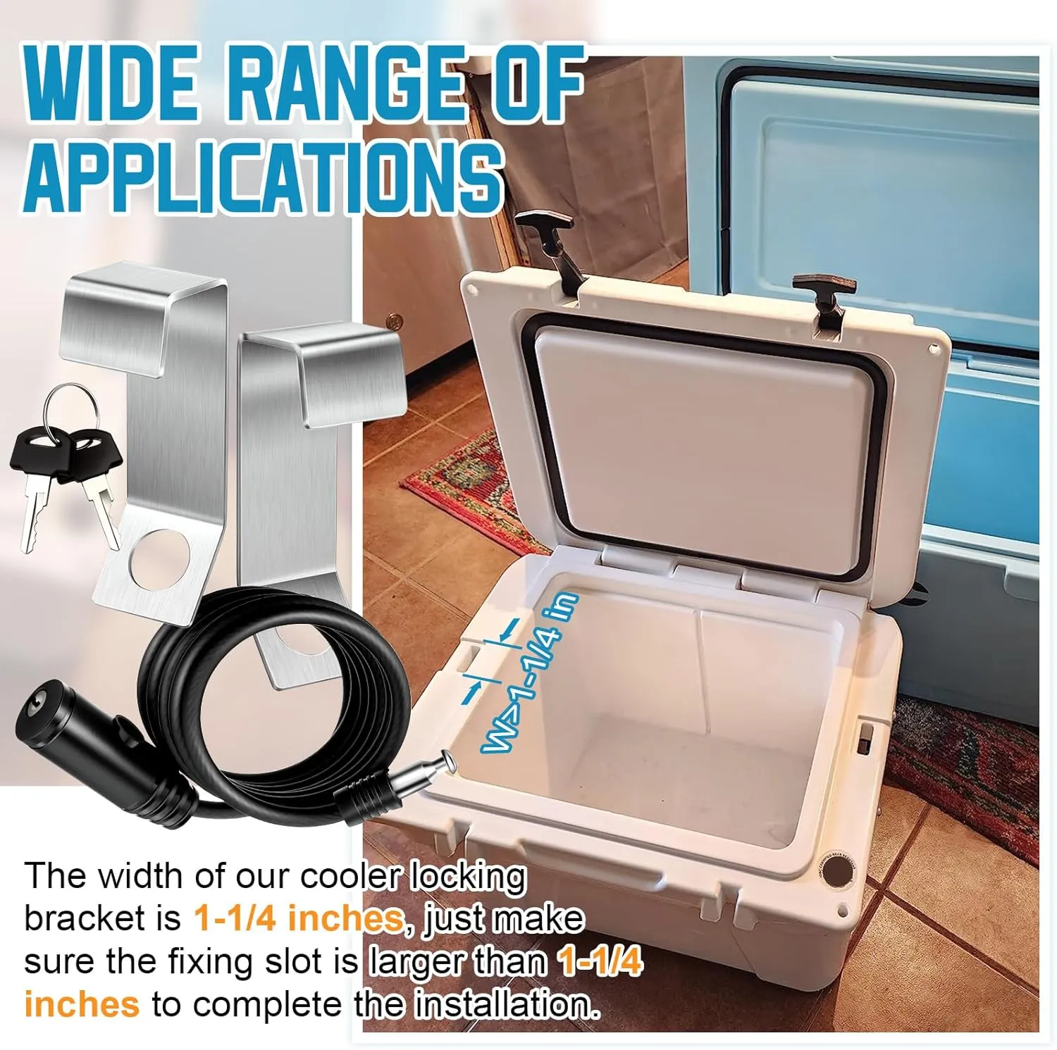 Saillong 2 Packs Cooler Lock Bracket with Combination Padlock, Cooler Cable Lock Bracket, 3 3/8 FT Padlock for Secure Mid to Large Size Thermos Box to Trailer Deck Boat