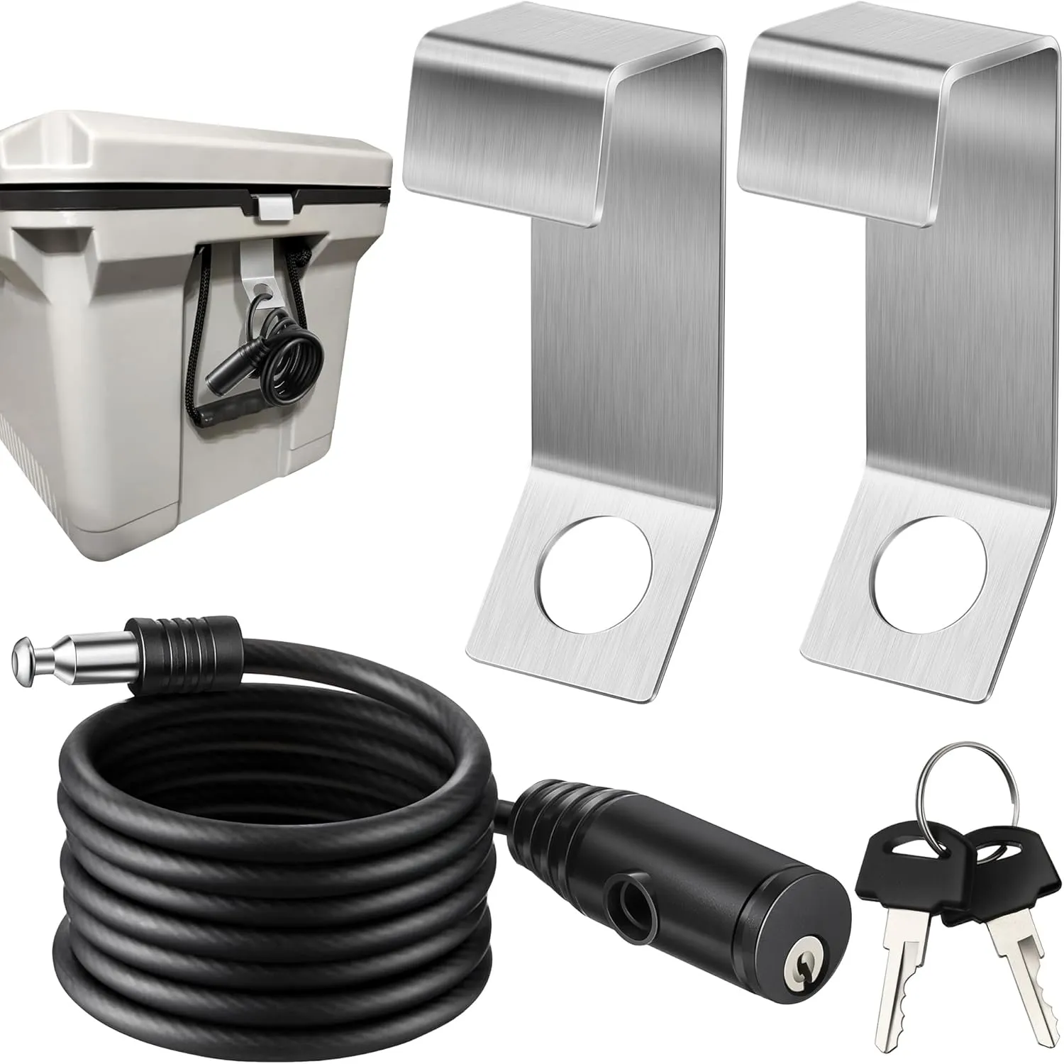 Saillong 2 Packs Cooler Lock Bracket with Combination Padlock, Cooler Cable Lock Bracket, 3 3/8 FT Padlock for Secure Mid to Large Size Thermos Box to Trailer Deck Boat