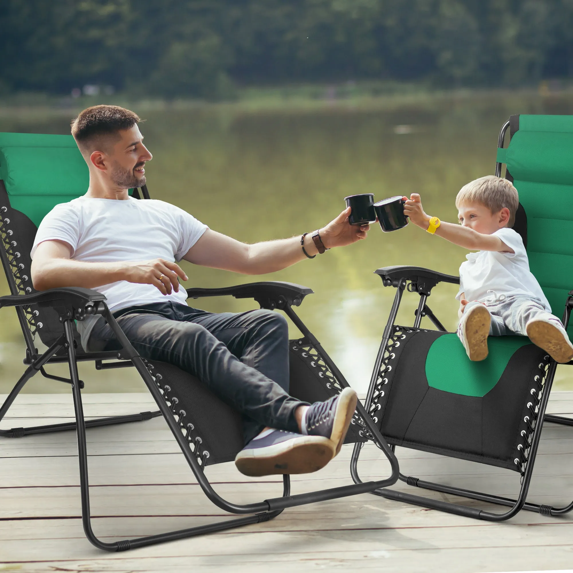 Set of 2 - Zero Gravity Recliner Chairs, Outdoor & Garden Sun loungers with Padded Seats and Adjustable Headrests Pillows with Cup & Phone Holder XXL