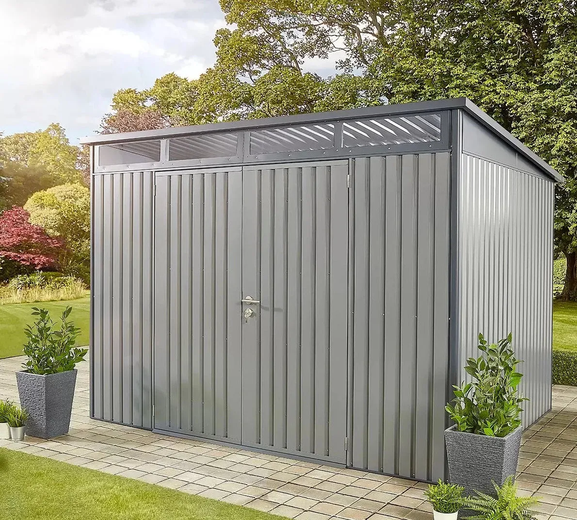 Large 10ft x 8ft Stainless Steel Garden Shed with Two Doors - Available in Two Colors