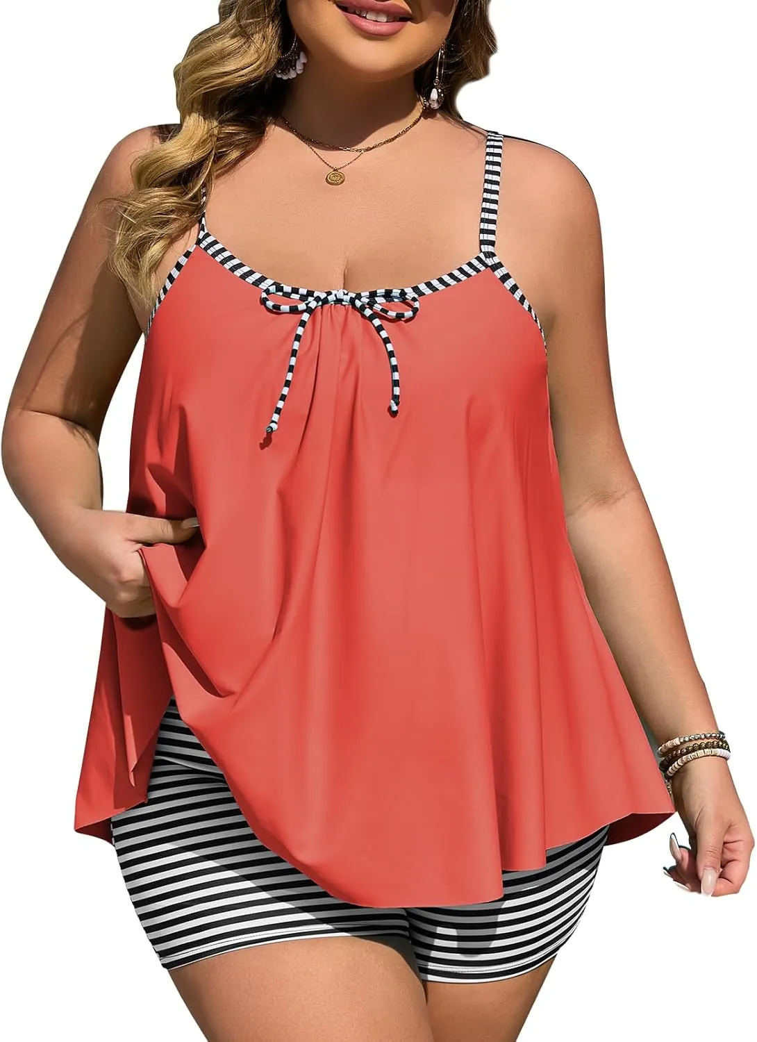 Summer Mae Plus Size Swimsuits for Women Two Piece Tankini Sets Tummy Control Bathing Suit Swimwear with Shorts