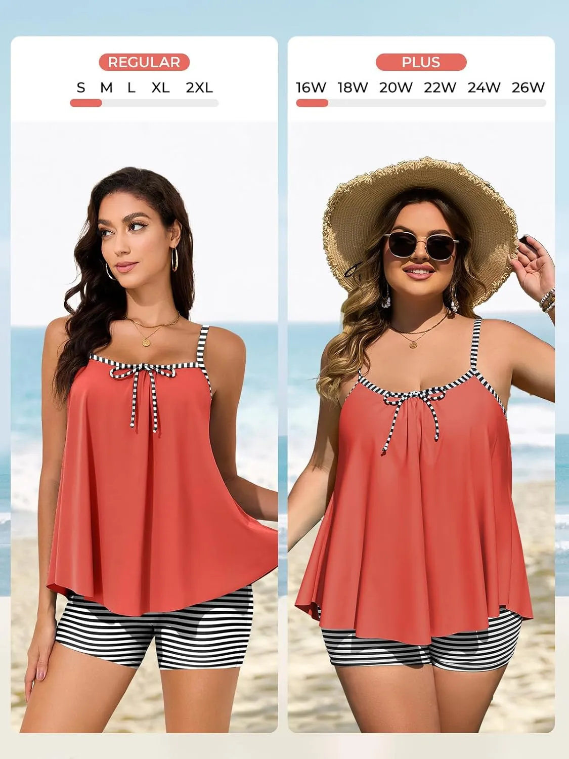 Summer Mae Plus Size Swimsuits for Women Two Piece Tankini Sets Tummy Control Bathing Suit Swimwear with Shorts