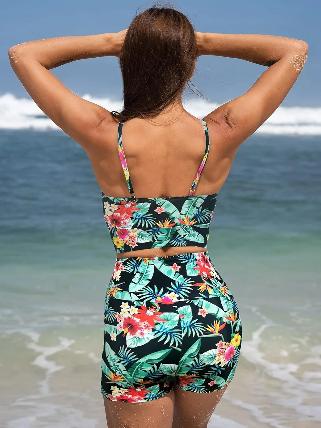 Swmmer Liket High Waisted Bikini Sets for Women Boy Shorts Swimsuits Sporty Bathing Suit