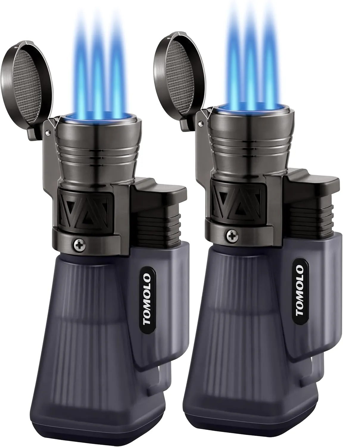 Torch Lighter 2 Pack, Refillable Butane Lighter with 3 Jet Torch Adjustable Windproof Flame (Without Fuel)(Black)