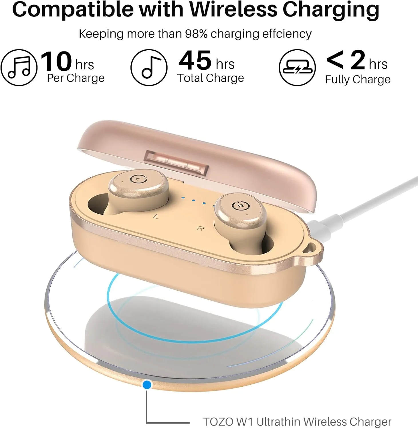 TOZO T10 True Wireless Bluetooth 5.3 Earbuds, 45H Playtime, Wireless Charging Case, IPX8 Waterproof Stereo Headphones in Ear Built in Mic Headset Premium Sound with Deep Bass, 32 Preset EQs via APP