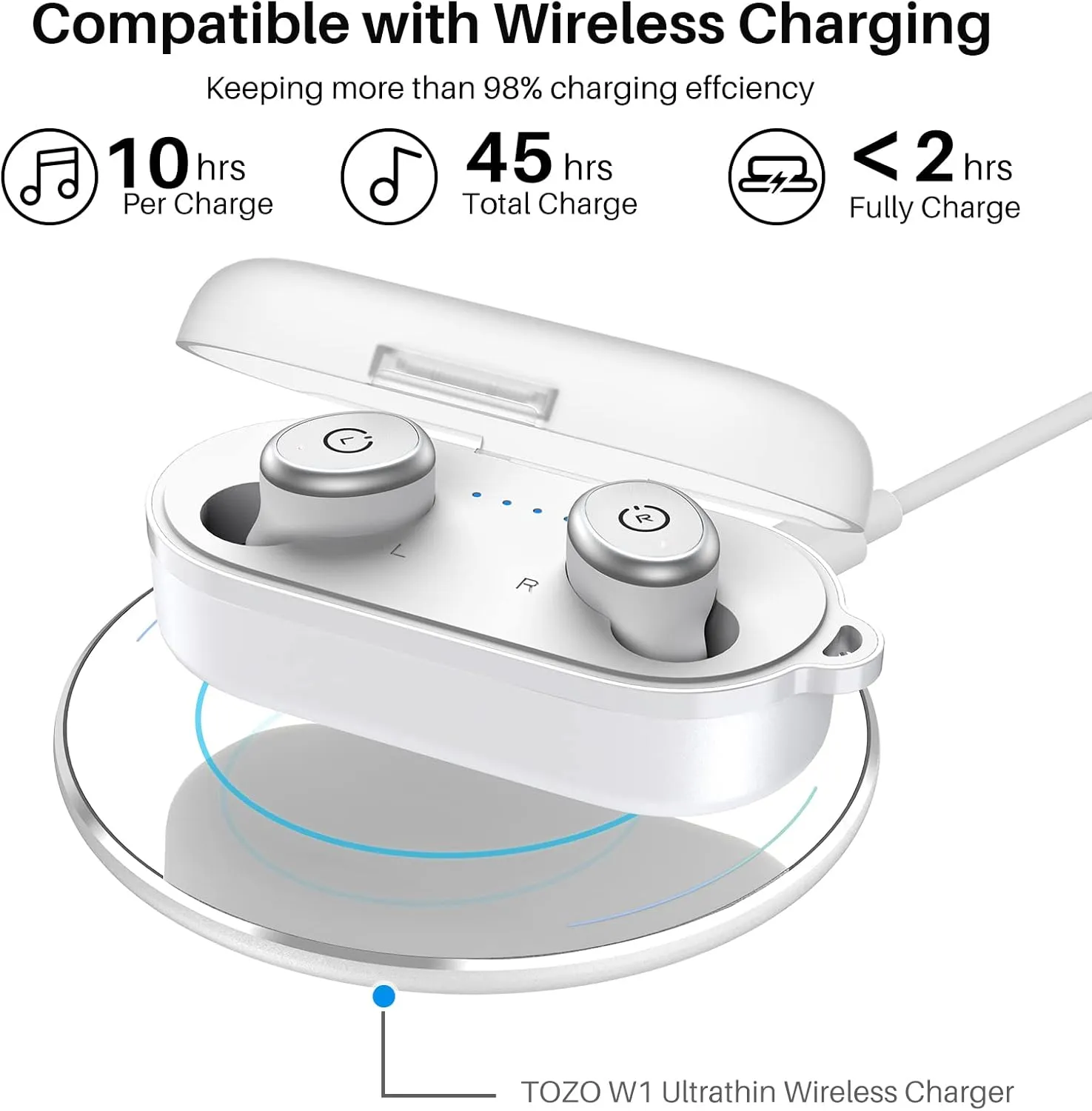TOZO T10 True Wireless Bluetooth 5.3 Earbuds, 45H Playtime, Wireless Charging Case, IPX8 Waterproof Stereo Headphones in Ear Built in Mic Headset Premium Sound with Deep Bass, 32 Preset EQs via APP
