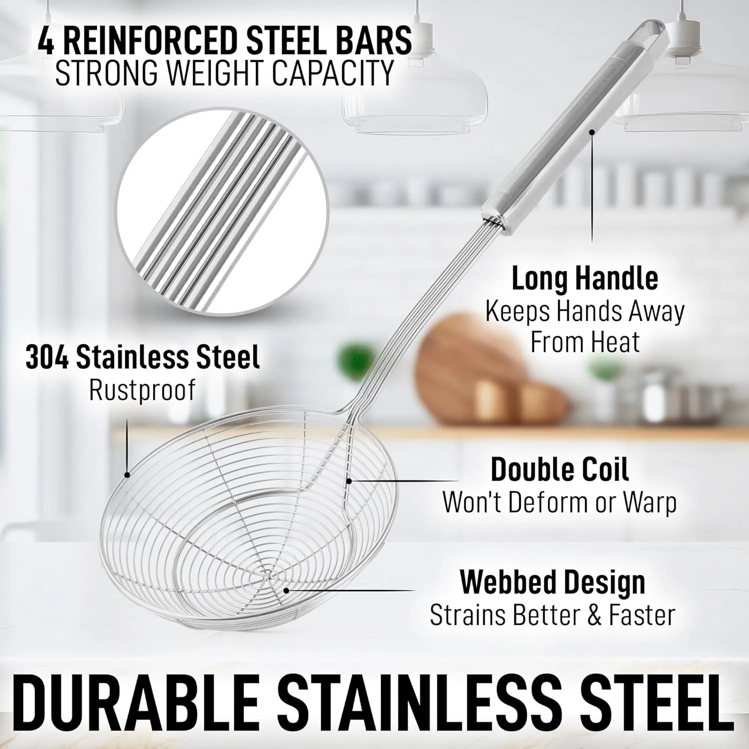 Zulay Kitchen Premium Stainless Steel Spider Skimmer 15.4 - Spider Kitchen Utensil with Premium Ergonomic Handles for Easy Use - Easy to Clean - Perfect for at Home Cooks & Chefs