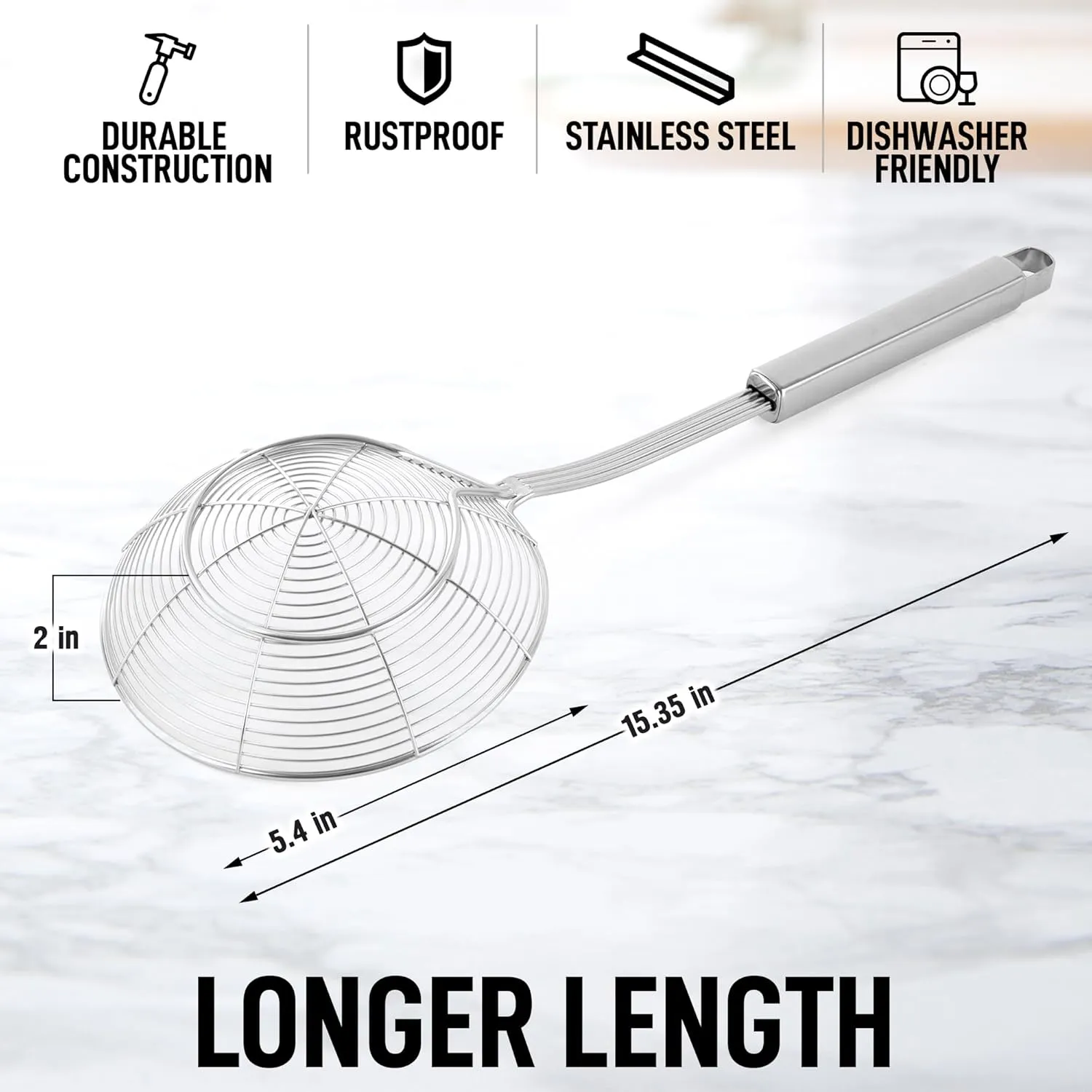 Zulay Kitchen Premium Stainless Steel Spider Skimmer 15.4 - Spider Kitchen Utensil with Premium Ergonomic Handles for Easy Use - Easy to Clean - Perfect for at Home Cooks & Chefs