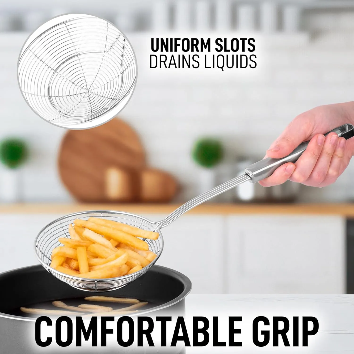 Zulay Kitchen Premium Stainless Steel Spider Skimmer 15.4 - Spider Kitchen Utensil with Premium Ergonomic Handles for Easy Use - Easy to Clean - Perfect for at Home Cooks & Chefs