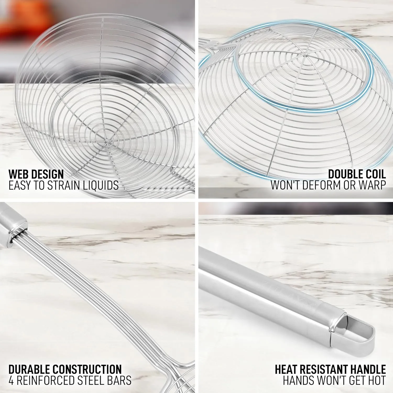 Zulay Kitchen Premium Stainless Steel Spider Skimmer 15.4 - Spider Kitchen Utensil with Premium Ergonomic Handles for Easy Use - Easy to Clean - Perfect for at Home Cooks & Chefs